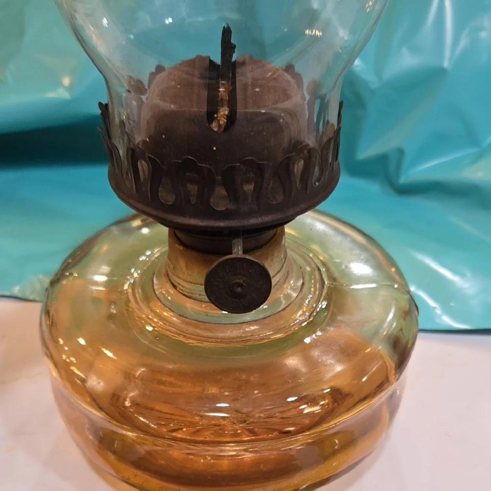 Source Unknown Glass Lantern with Amber Base